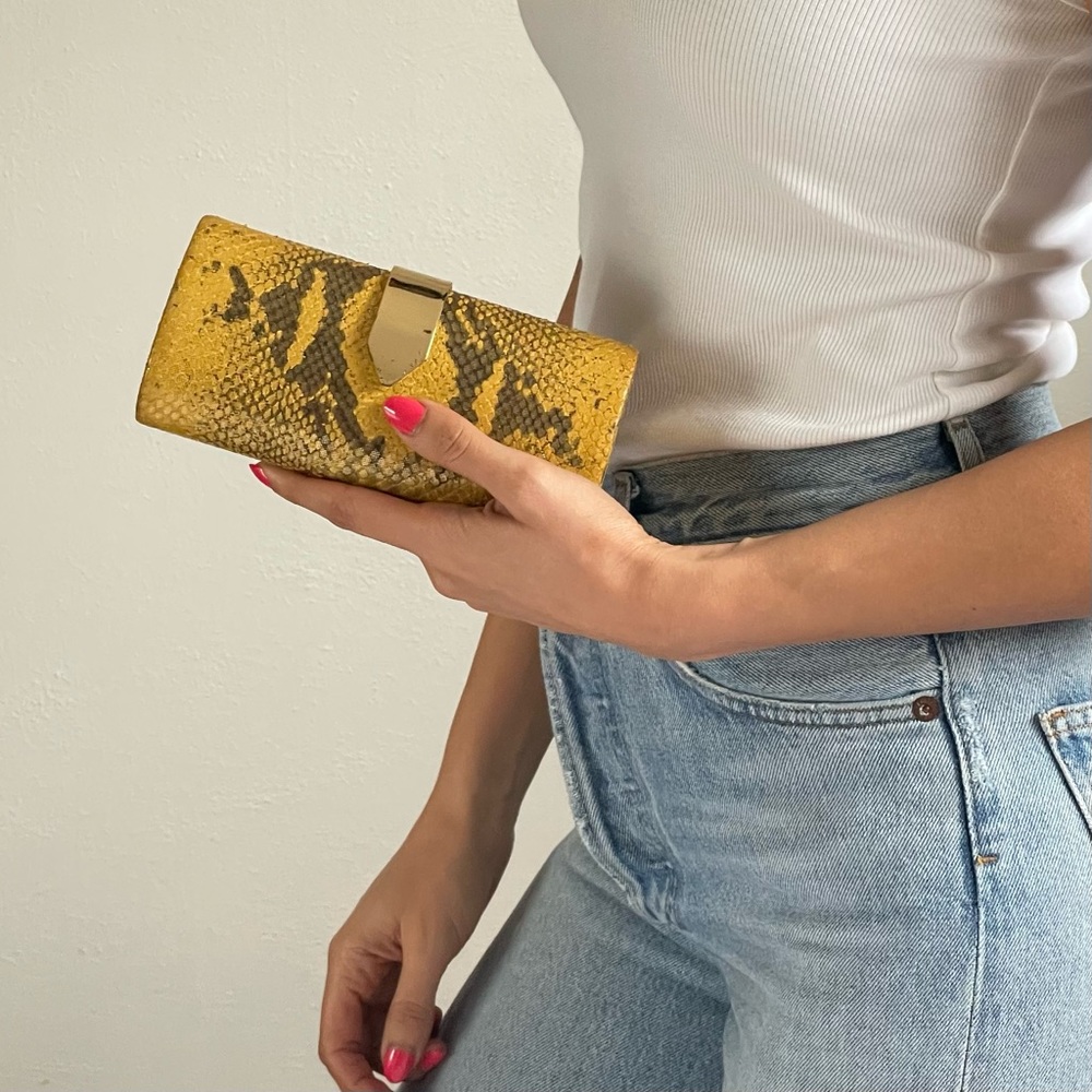 Banana Republic Gold Leather Snakeskin Clutch